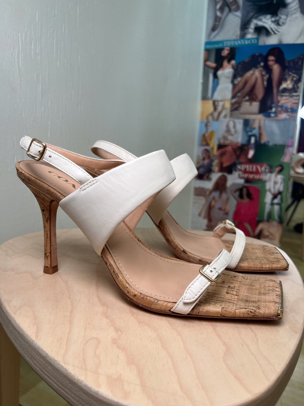 Coach white and tan heels